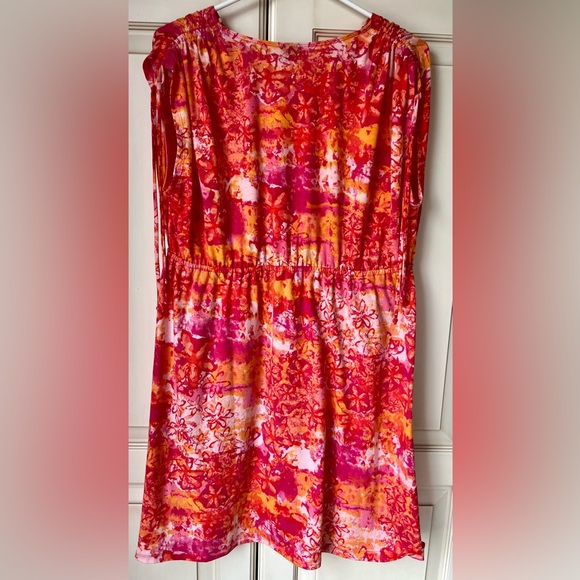 Faded Glory orange/pink dress. XL but fits more M/L. Adjustable ruched shoulders - Picture 2 of 4